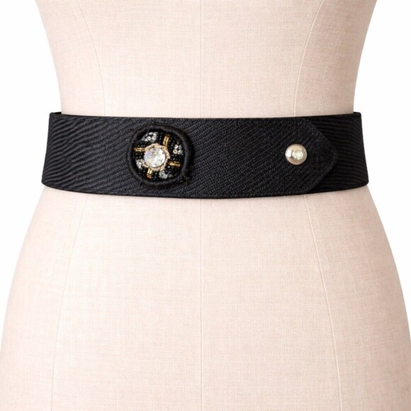 Vintage Valentino Night Black Beaded Fabric Leather Waist Belt xs 80s main image 4
